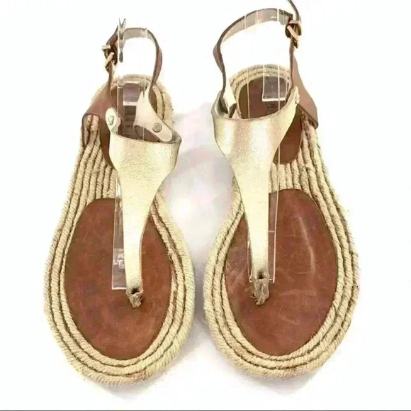 Anna Luz sandals size 6 37 tan gold leather t-strap Espadrilles beach resort - Picture 13 of 13